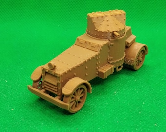 Schaal 1:72 Franse witte AM Mle gepantserde auto uit 1915, Eerste Wereldoorlog, WO 1, 3D-geprint, wargaming