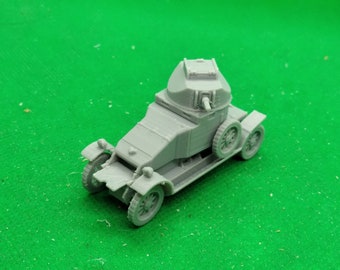 Schaal 1:72 Britse pantserwagen Lanchester (vroege variant, Hotchkiss-kanon bewapend), Eerste Wereldoorlog, WO 1, 3D-geprint, wargaming, modellering