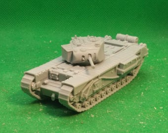 Schaal 1:72 Britse Churchill Mk II-infanterietank (herwerkt, zichtbare rupsen), Tweede Wereldoorlog, Tunesië, WO II, 3D-geprint, wargaming
