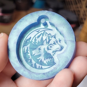 1.7 inch, howling wolf mold, wolf mold, dog mold, dog tag mold, wilderness mold, animal mold, tag mold, moon mold, silicone mold, resin mold