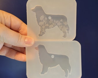 2.5 inch, Golden Retriever mold, dog mold, puppy mold, dog keychain mold, floral dog keychain mold, silicone mold, resin mold, pet mold