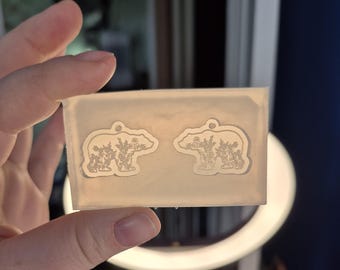 1 inch, bear earring mold, bear mold, floral bear mold, Earring mold, bear dangle earring mold, silicone mold, floral bear earring mold