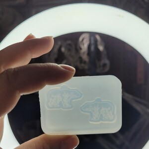 May include: A rectangular, translucent silicone mould featuring two bear-shaped cavities. Each bear cavity is embossed with a detailed, intricate floral pattern throughout the body, designed for casting small decorative items or resin crafts.