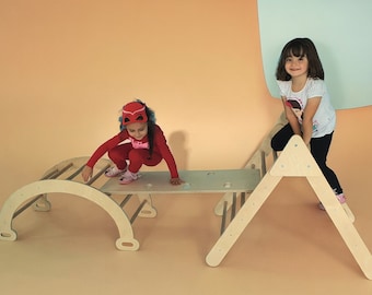 Foldable Climbing Triangle set of 4, Montessori  Climbing Pikler Set, Indoor Gym, Toddler Gym,  Wooden Toddler Toys, Gifts for Toddlers