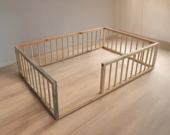 Montessori houten peutervloerbedframe met rails - veilig en laag eenpersoonsbed voor kinderen, perfect overgangsbed, laag bed voor peuters.