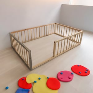 Montessori Wooden Floor Bed Twin Size Toddler Bed Frame, Safe Low Platform Bed for Kids Bedroom Decor, Montessori Platform Bed with Rails. image 1
