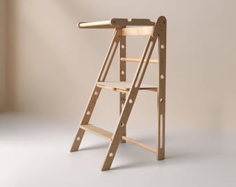 Adjustable Wooden Kitchen Learning Stool for Kids, Montessori Helpers Tower, Toddler Step Stool, Safety Learning Platform, Toddler Christmas
