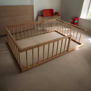 Montessori Wooden Toddler Floor Bed Frame with Rails - Safe & Low Twin Bed for Children, Perfect Transition Bed, Low Bed for Toddler.