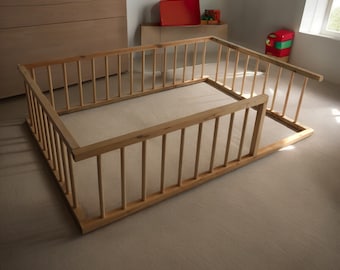 Montessori Wooden Toddler Floor Bed Frame with Rails - Safe & Low Twin Bed for Children, Perfect Transition Bed, Low Bed for Toddler.