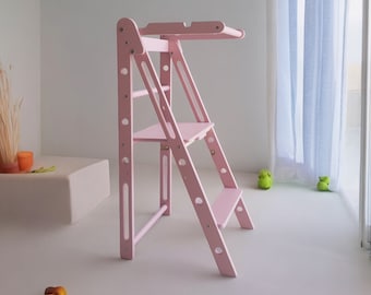 Foldable Montessori Helper Stool - Adjustable Toddler Tower for Safe Cooking, Kitchen Learning Stool, Perfect Kids&#39; Gift, Helper Stool