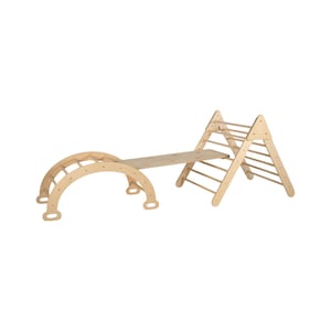 Montessori Climbing Gym – Foldable Wooden Triangle, Rocker Arch with Pillow, Slide Ramp, Indoor Toddler Playset, Rocker Cushion, Piklers Set