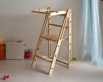 Folding Montessori Helper Tower | Child's Adjustable Learning Stand | Engaging Activity Tower | Unique Toddler Gift, Kitchen Learning Stool