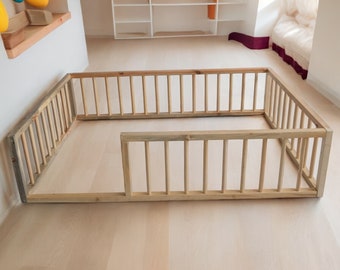 Montessori vloerbed - Twin size houten peuterbedframe voor de ontwikkeling van kinderen, ideaal kinderkamermeubilair, veilig en laag eenpersoonsbed voor kinderen