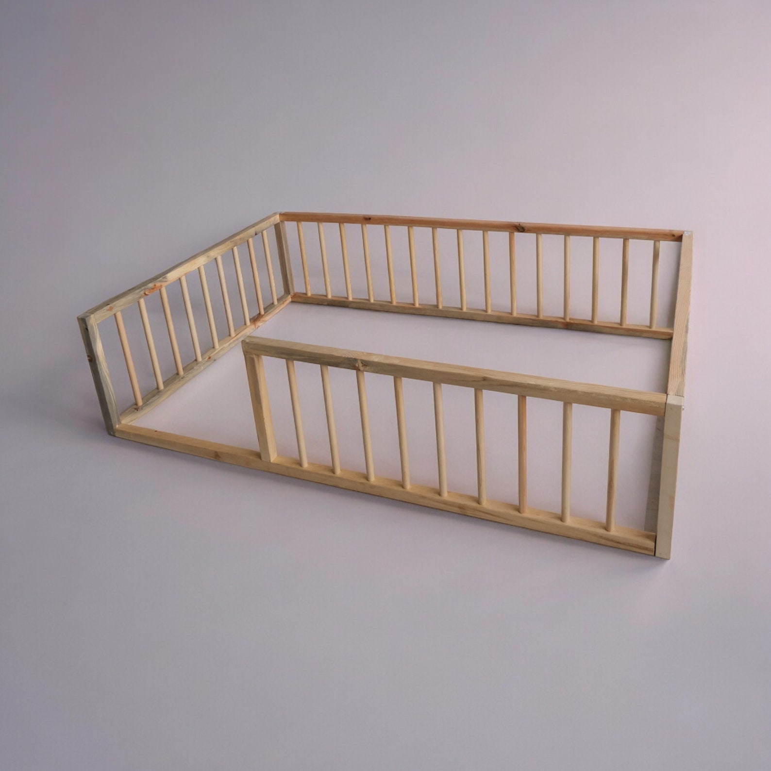 Montessori Floor Bed With Rails - Solid Wood Twin Bed Frame, Safe and ...