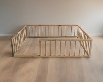 Montessori Floor Bed With Rails - Solid Wood Twin Bed Frame, Safe and Accessible Sleep Solution for Children. Wooden Bed Frame, Platform Bed