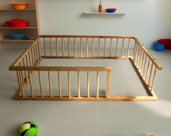 Montessori-vloerbed, houten bedframe voor peuters met rails, overgangsbedframe voor kinderen, perfect kinderkamercadeau, laag bed kinderen.