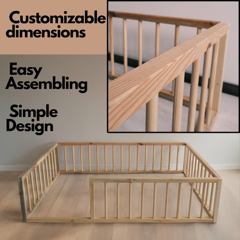 Montessori Wooden Floor Bed Twin Size Toddler Bed Frame, Safe Low Platform Bed for Kids Bedroom Decor, Montessori Platform Bed with Rails. image 7