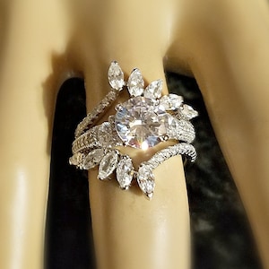 Vintage 14k White Gold Natural Diamond Enhancer Ring Diamond Insert Wedding  Band Guard Jacket Ring Size 6.25 