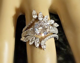 V Chevron Rings-CZ Sterling Silver Ring-Marquise Pave CZ Anniversary Modern V Ring Curved Wedding Band-Engagment Enhancer-Ring Guard