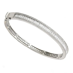 Pave + Baguette VVS1 D Color Diamond CZ Black Yellow Rose Or Sterling Silver Eternity Oval Shape Bangle  Bangle Bracelet Trendy Modern 5mm