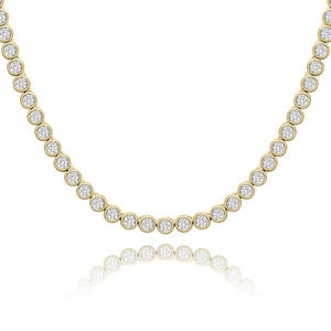 Bezel CZ 925.Tennis Necklace-Bubble Bezel Set VVS Diamond CZ 14K Vermeil Plated Sterling Silver Tennis Necklace-16-18-20 Women Gift Holidays