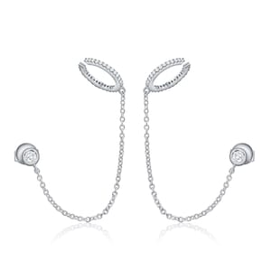 Zierliche Bezel Set Bolzen mit Pave Cuff und Kette VVS1 D Farbe CZ Schwarz Rose Gelb Sterling Silber Ear Cuff Ohrring, Minimal