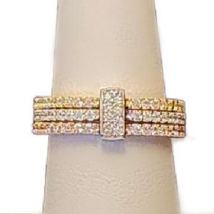 Pave VVS1 D Color Diamond CZ Tri Color Rose Yellow White Sterling Silver 3 Rings Connected With Center Bar Eternity Ring Band 6mm Modern