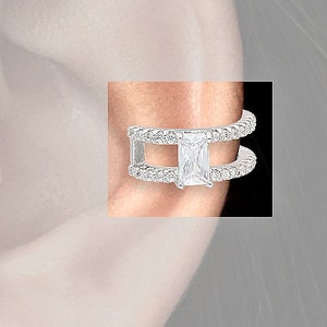 Ear Cuffs, Dainty Pave&Emerald CenterCZ Sterling Silver Double Row layered Eternity Ear Cuff Earring,Non Pierced, Ear Wrap Minimal
