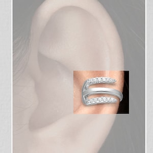 Ear Cuff, Dainty Pave CZ Sterling Silver Eternity 3Line Curved Ear Cuff Earring,Non Pierced,Ear Cuff, Ear Wrap No Piercing Minimal