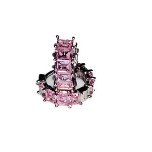 Prong Set Radiant Emerald Cut LT Pink VVS1 D Color Diamond CZ Sterling Silver All Around Wide Eternity Huggie Hoop Earrings