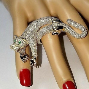 Long Rings-Pave Signity CZ Art Deco Full Panther Yellow Sterling Silver Hand Ring  Huge Modern Full Finger's 925