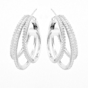 Sterling Silver Cubic Zirconia Hoop Earrings: Layered Eternity Design