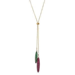Lariat Ketting Pave 30 &quot; Drop Rood Groen CZ Slide Bolo Lariat Geel Sterling Zilver Y Ketting of Choker Anniversary Trendy Bridal