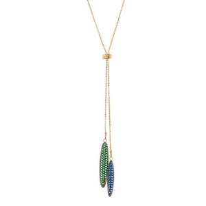 Lariat Ketting Pave 30 &quot; Drop Blauw Groen CZ Slide Bolo Lariat Geel Sterling Zilver Y Ketting of Choker Anniversary Trendy Bridal