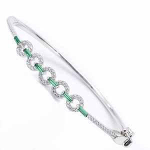 Art Deco Sterling Silber Grün Smaragd CZ Link Armreif