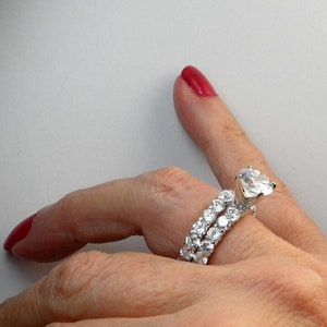 2CT Round Center CZ Sterling Silver Full Eternity Side & Full Eternity Band Engagement Ring Set-Bridal-Wedding Modern Rings-6.40CT-Width 6mm
