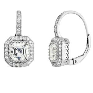 Pendientes de circonitas con corte Asscher: cierre de palanca de plata esterlina, 2 quilates