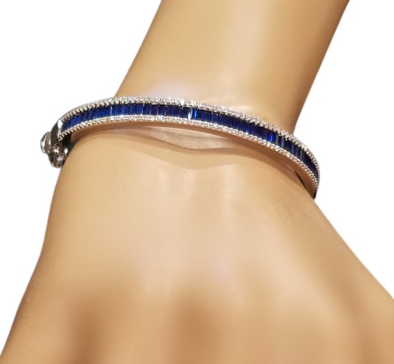 Openable Gold Plated Bangle in Pearl and Sapphire Combination BG 068