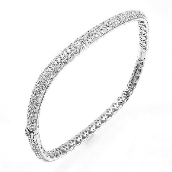 【HYERES LOR】25SS★ Silver Moissanite Full Pave Slim Bangle Eternity Bangle-pave Signity CZ Sterling Silver Square