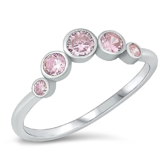 Sterling Silver Pink CZ 5 Stone Ring Sterling Silver Pink CZ 5 Stone Ring