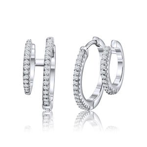 Double Hoop Cuff Earrings-Pave Diamond CZ Duo Double Hoop Connected Cuff Vermeil Sterling Silver Earrings Minimal