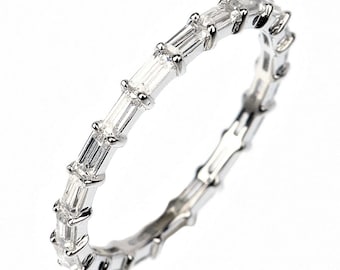 Baguette CZ Eternity Ring-Dainty Prong Set Baguette CZ Vermeil Sterling Silver Full Eternity Band Ring-Mom Wife Bridal Holiday Travel Gift