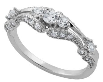 Sterling Silber Filigranring: Runde CZ Art Deco stapelbare Band