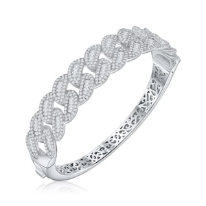 Baguette CZ Bangle-Wide Baguette Pave Diamond CZ Vermeil Sterling Silve Art Deco Eternity Oval Shape Bangle Bracelet-Gift-4-Wife-Mom-Holiday