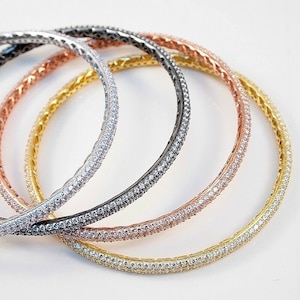 Eternity Bangle-Pave CZ Eternity Stackable Sterling Silver Bangle Bracelet,All Around Eternity CZ Bangle,Modern,Trendy Bangle,Vermeil
