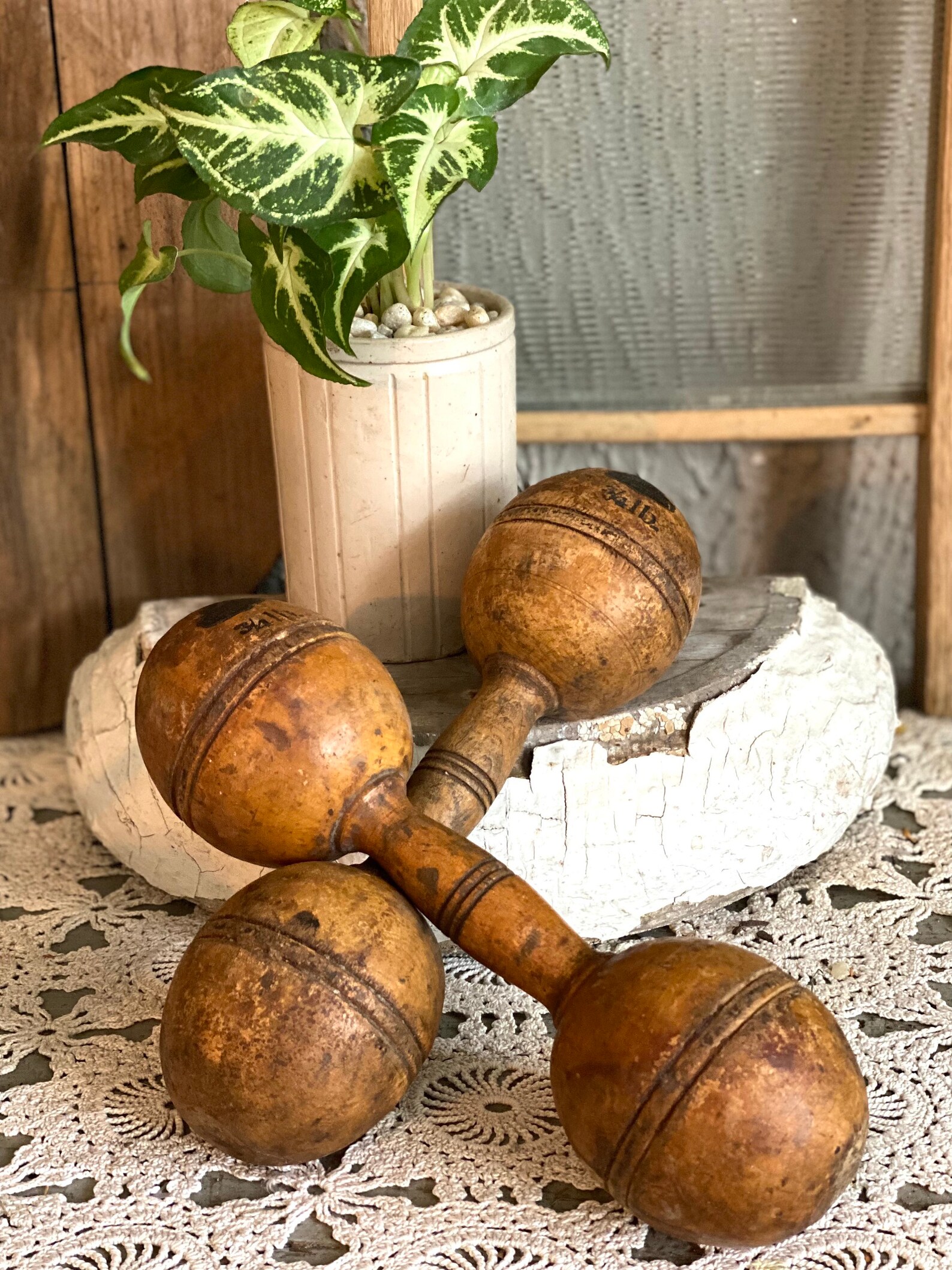 Vintage Wood Barbells 3/4lb Etsy
