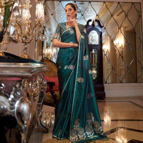 Exclusive popular Pure Satin Silk Sari Premium Quality Silk Saree Zari Woven Saree on Sale /25.08.22