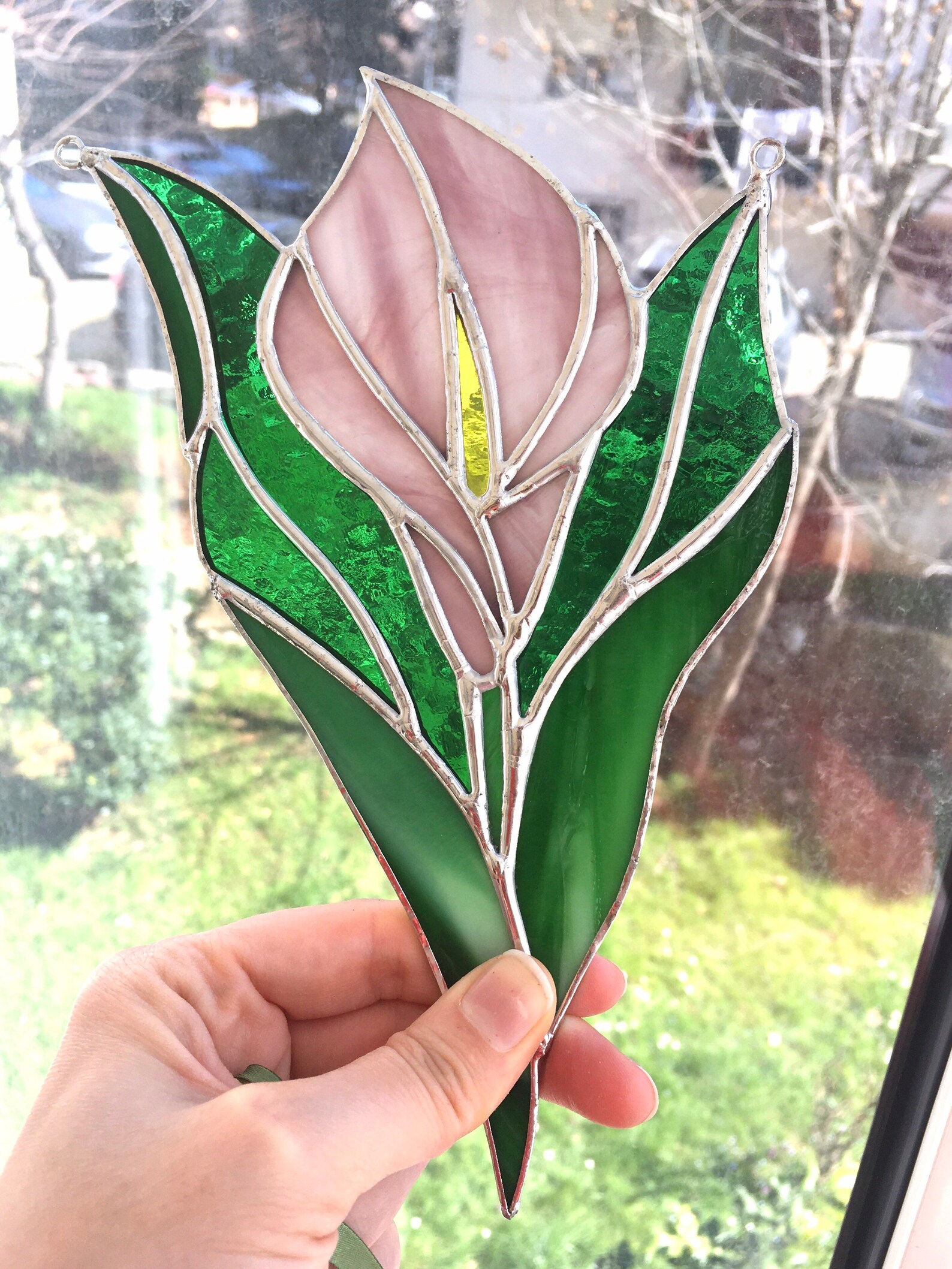 Stained Glass Calla Lily Flower Suncatcher Window Ornament Etsy