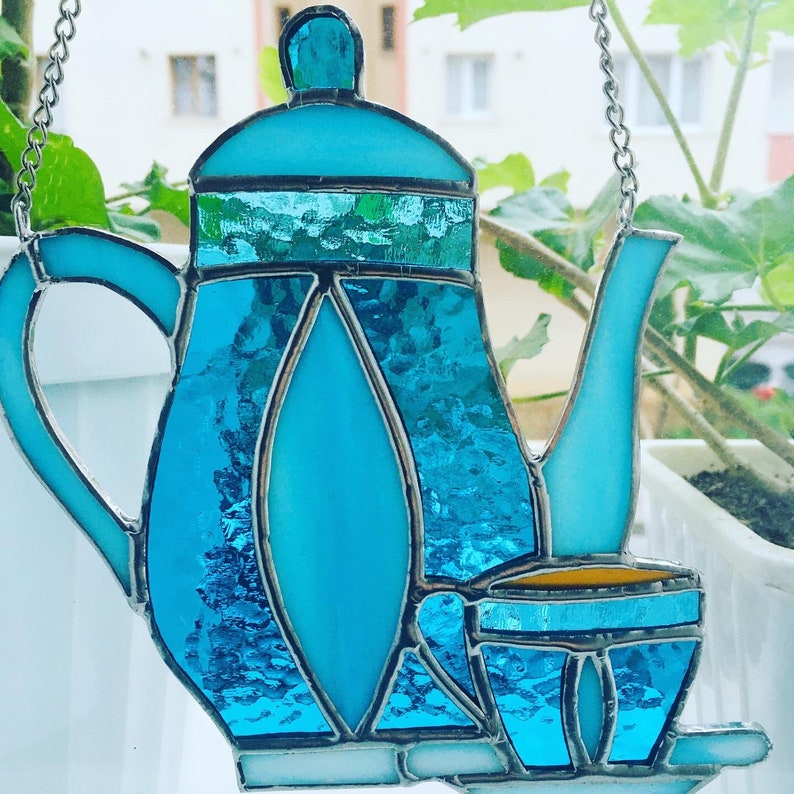 Teapot Teacup Suncatcher Stained Glass Window Ornament Home Etsy
