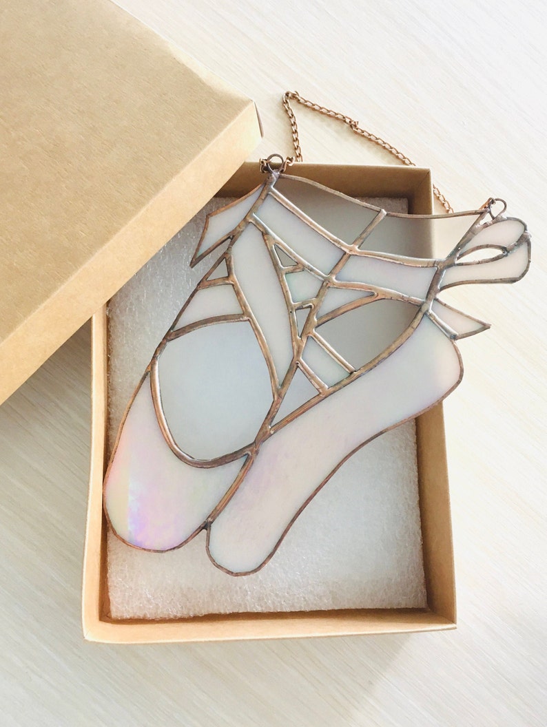 Stained Glass Pink Iridescent Ballet Shoes Suncatcher Window Ornament Home Gift Home Decoration
